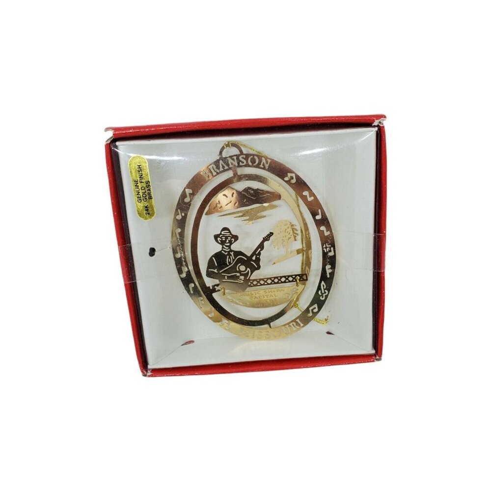 Vtg Laser Cut Gold Brass Souvenir Ornament Branson Missouri Christmas Tree NIB